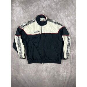 Vintage Diadora Jacket Black White Size M 90s Soccer Windbreaker
